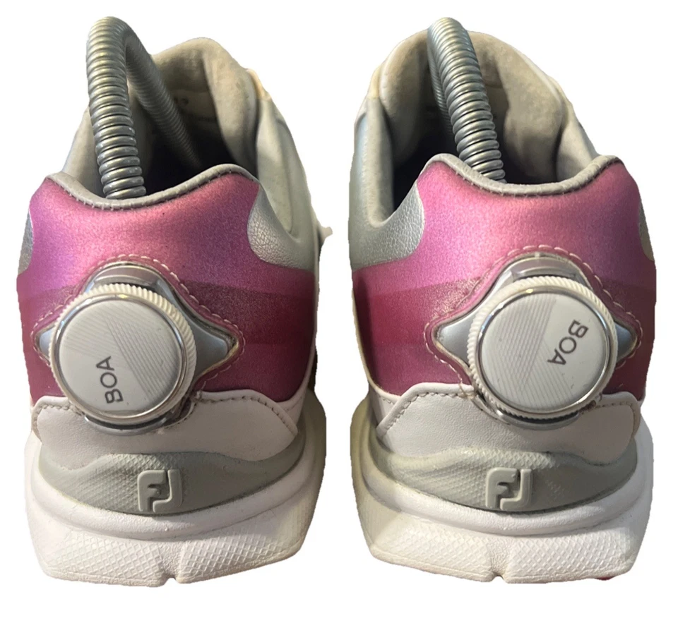 Zapatos de golf FootJoy Pro SL 98119 para mujer blanco rosa/plateado sin clavos BOA ENCAJE 9 M Foto 4 de 4