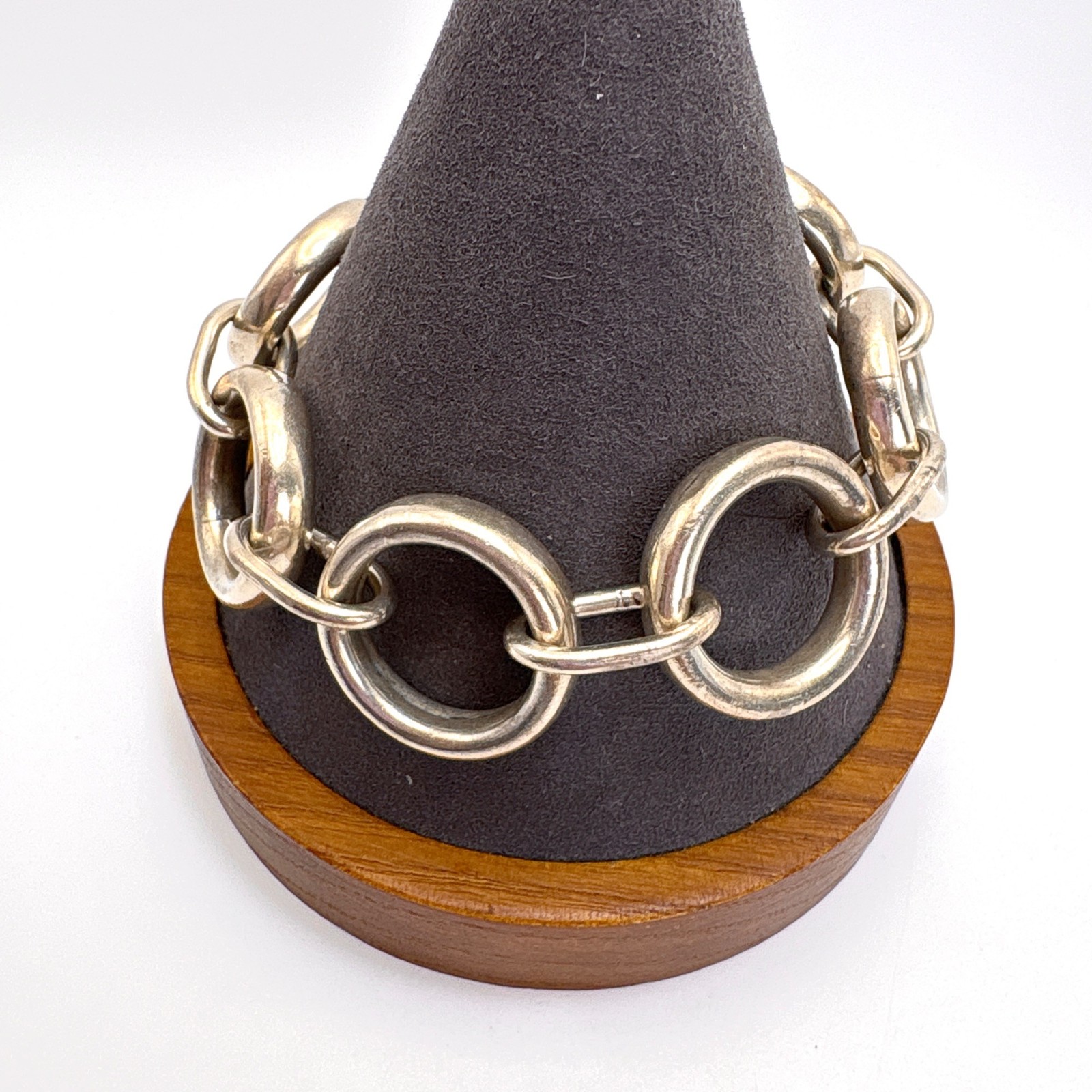 VTG Solid Sterling Silver 925 Circle Link Chain B… - image 1