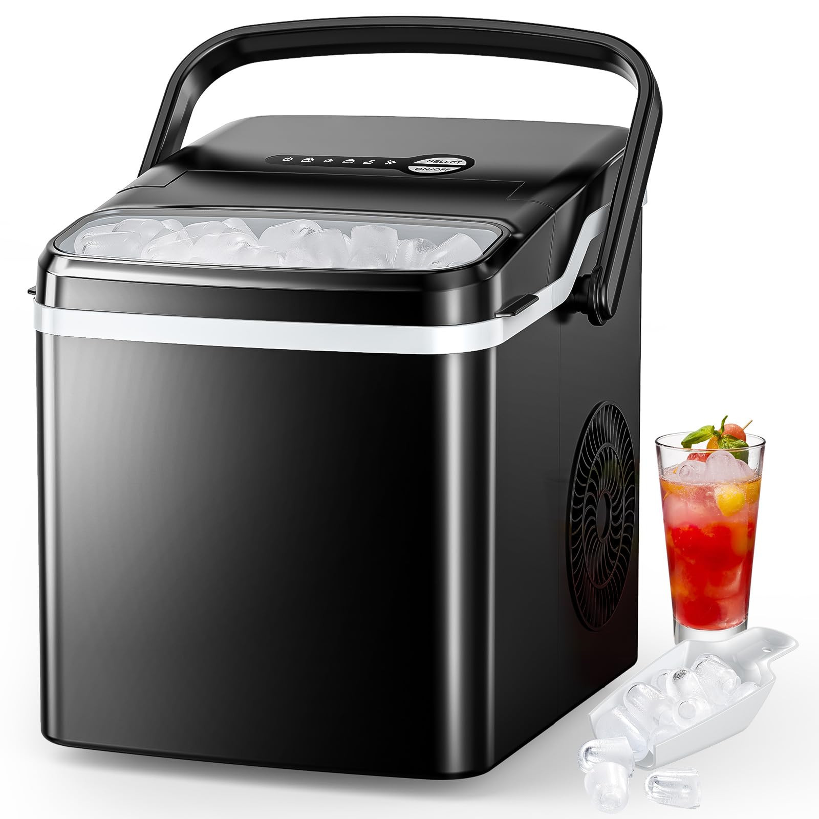Ice Maker Countertop, Portable Ice Maker Machine, 26.5Lbs/24H, 9Pcs/6Mins, 2 ...