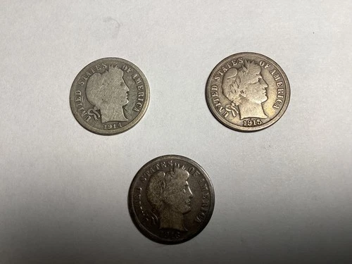 BARBER DIME SEMI KEYS - SET BREAK - 1914S, 1915S, 1916S - start at melt