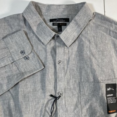 NEW Marc Anthony Linen Blend Button Down Shirt 2XL Slim Gray Casual Oxford NWT
