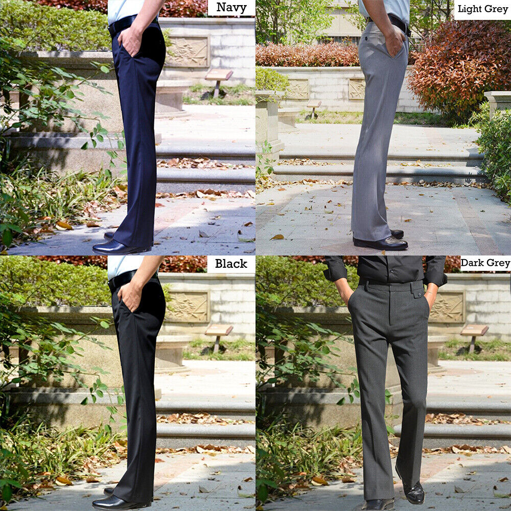 Men Dress Pants Smart Business Flared Bell Bottom Trousers Formal Party  Wedding