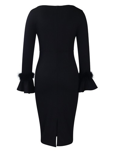 Semi Glockenärmel Sexy V-Ausschnitt Formell Kirche Kleider für Damen Bischof Midikleid - Bild 55 von 60