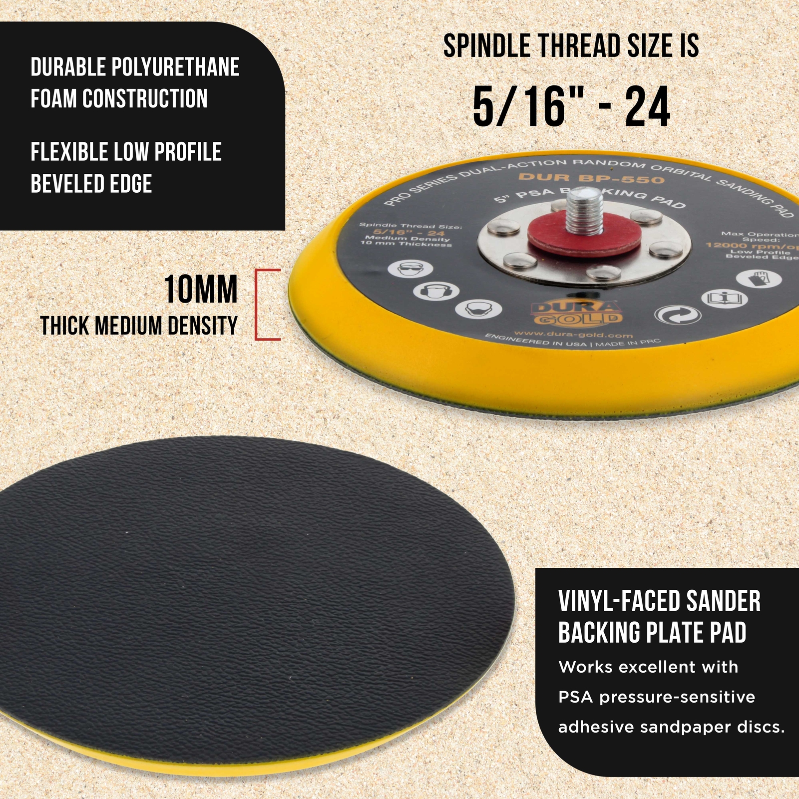 5" PSA DA Sander Backing Plate Pad, Flexible, DualAction Random