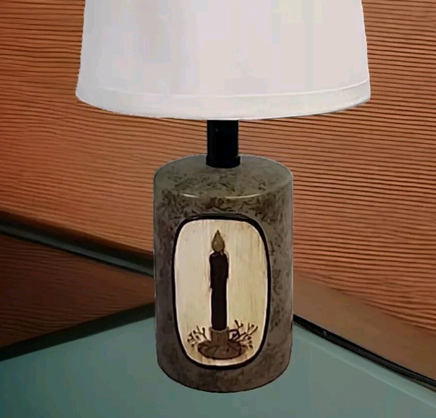 Pottery Lamp Base Brown Candlestick Pip Berry Art by Amy Durham 2005 10.5