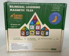 NEW Kids Spanish/English Bilingual Learning Magnetic Tiles | Safari Animals