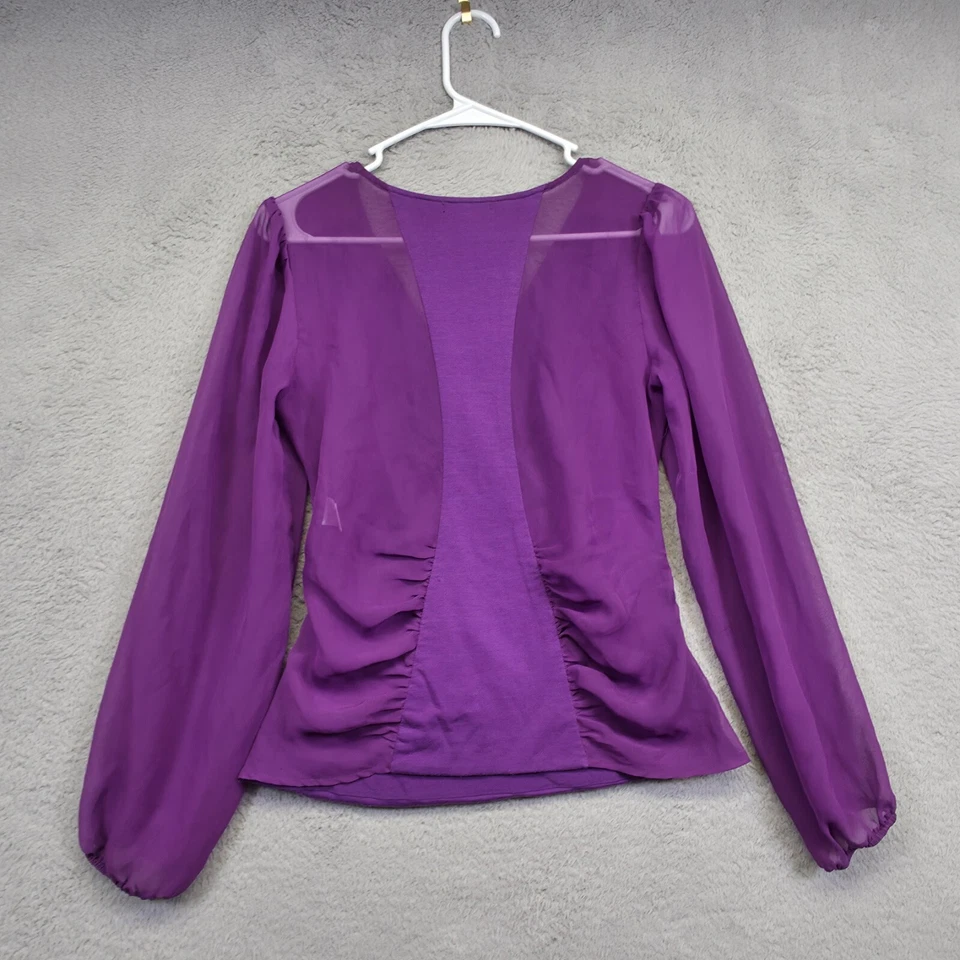 XOXO Top Womens M Purple Draped Surplice Ruched Sheer Statement Elegant Cocktail - Image 3 of 4