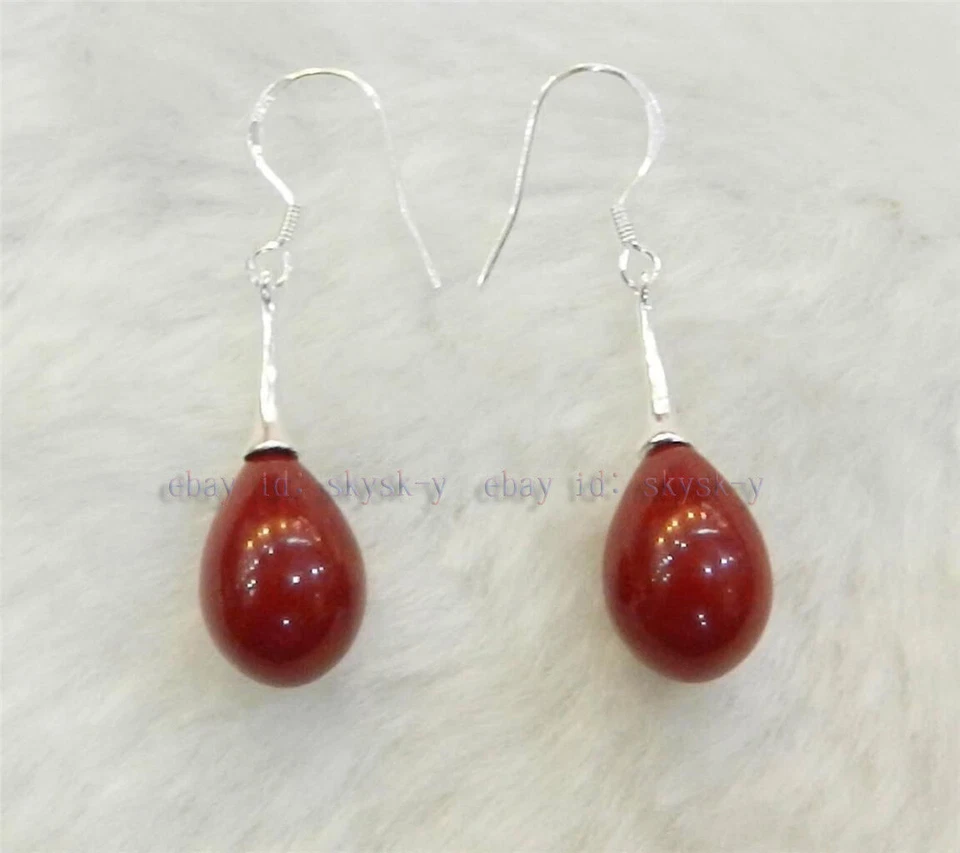 RAFFINATI ELEGANTI ORECCHINI GOGGIA CORALLO NATURALE GANCIO argento 925 sterling - Immagine 2 di 3