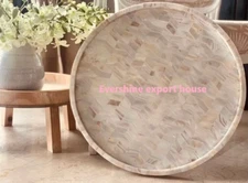 Bone Inlay Tray, Hand made Round Trays, Wooden serving trays