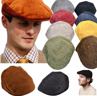 Corduroy Flat Cap Traditional Peaked Newsboy Country Cord Caps