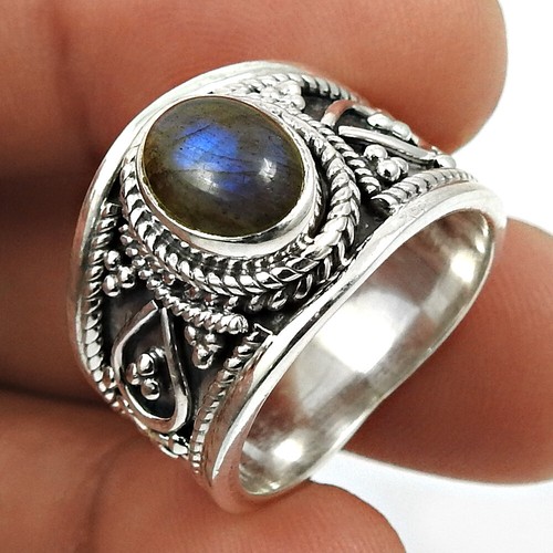 Natural Labradorite 925 Silver Pretty Trendy Rings Size 7.5 Gift For Women Girls - Picture 8 of 14
