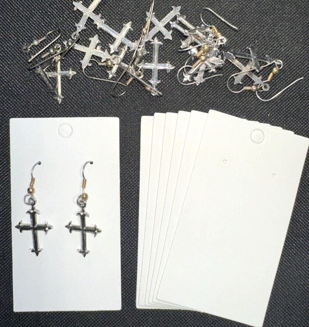 8 Pairs Silver Celtic Cross Metal Earrings with Cards Wholesale Lot