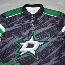 Dallas Stars Sublimated Polo Shirt Mens Medium Gray Geometric Klew Brand NHL