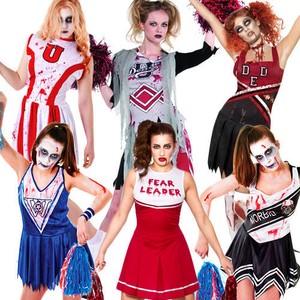 Details About Zombie Cheerleader Blood Ladies Fancy Dress Halloween Horror Womens Costume
