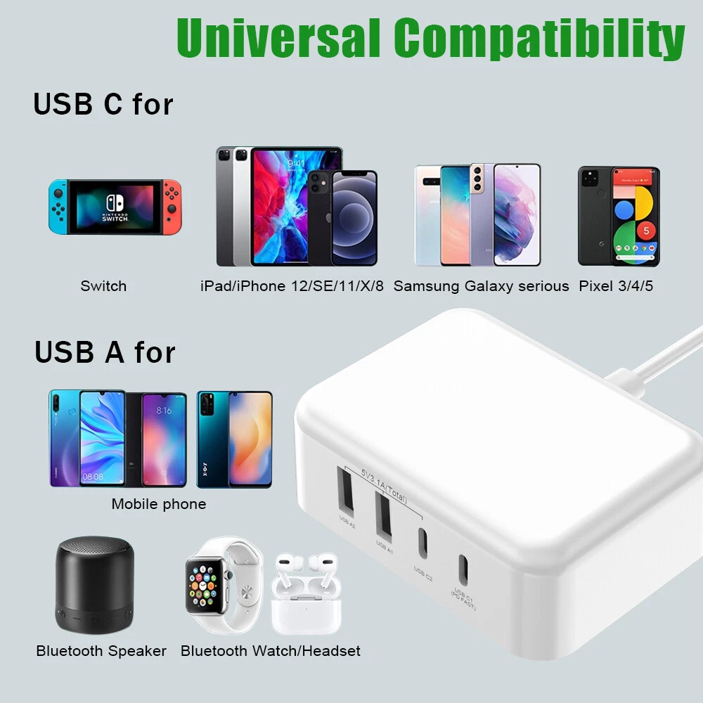 4 Port USB Hub Fast Wall Charger Station Multi-Function Desktop AC Power Adapter