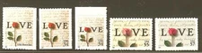 US Scott # 3496, 3497, 3498, 3499, & 3551 Rose & Love Letters MNH 