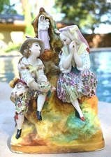 Antique 10.75 French BOISETTE? Lovers By Shrine Old Paris Porcelain Jacob Petite