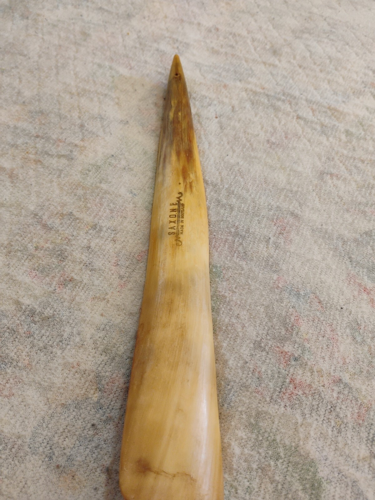 Vintage Saxone Ox Horn Shoe Horn Handmade In Scotland 15¼in Lanyard Hole Unique 