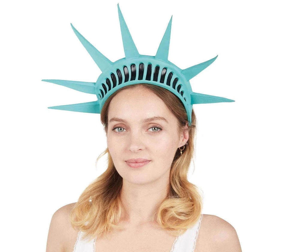 JOKESHOP Latex Statue Of Liberty Headpiece Crown Fancy Dress 4th July American USA