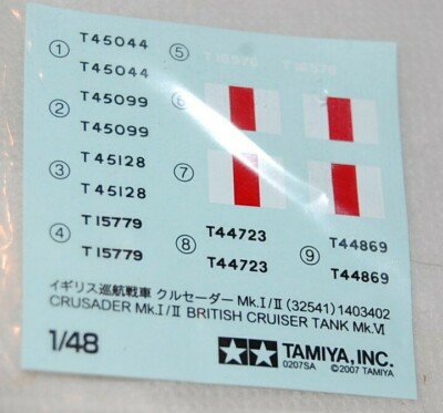 1/48 TAMIYA DECAL SHEET FOR MKI CRUSADER TANK/II CRUISER TANK MK VI PARTS REPAIR