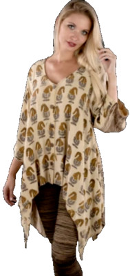 Nwt SACRED THREADS lagenlook hand block batik sharkbite rayon TOP TUNIC 3X 26W 