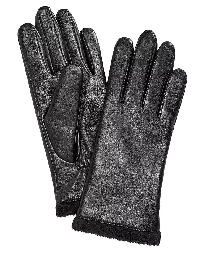 Charter Club $94.50 Black Leather Tech Gloves w/Soft Faux Fur Lining Size S NWT