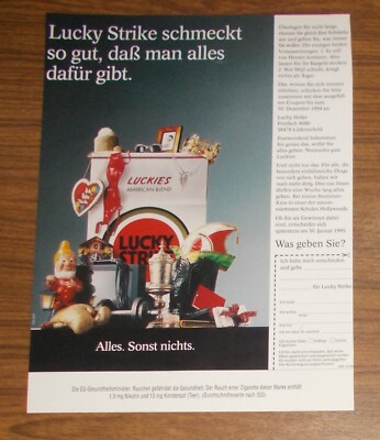 Rare Advertising LUCKY STRIKE Tastes So Good You Give It Your All 1994