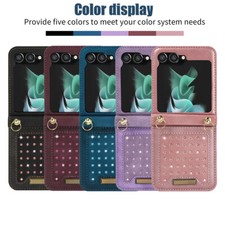 For Samsung Galaxy Z Flip 5 Z Flip 4/3 Diamond Leather Wallet Lanyard Case