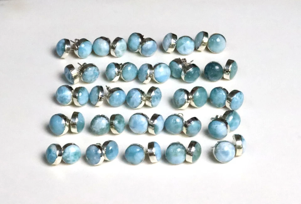 美丽自然天空蓝色拉里马尔 0.925 纯银耳钉 12 毫米 — 第 3/4 张图片