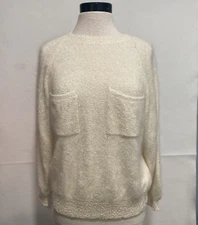 Vintage French Rags Women's L Hand Loomed Angora Lambswool Winter White Sweater