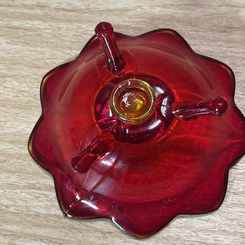 Fenton Amberina Petal Footed Candle Stick Holder Red VTG Single scallopped MCM - Picture 3 of 9