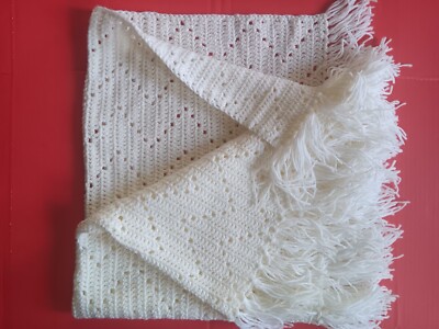 Handmade  Solid White Chevron Pattern Crochet Throw/Blanket- 38'' Longx38'' Wide