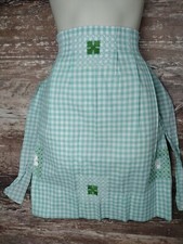 Vintage Half Apron Blue White Gingham Rick Rack Trim 1950 Handmade Pocket MCM