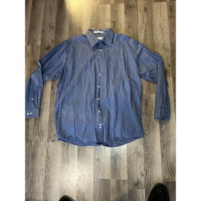 Perry Ellis Button Down Shirt Men's 34-35 16.5 Blue Dress 100% Cotton