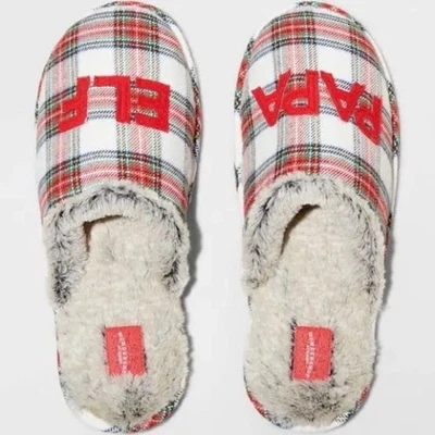 Papa Elf Plaid Holiday Slippers Red Green Sherpa Lining Size L 11/12 Christmas - Image 1 of 4