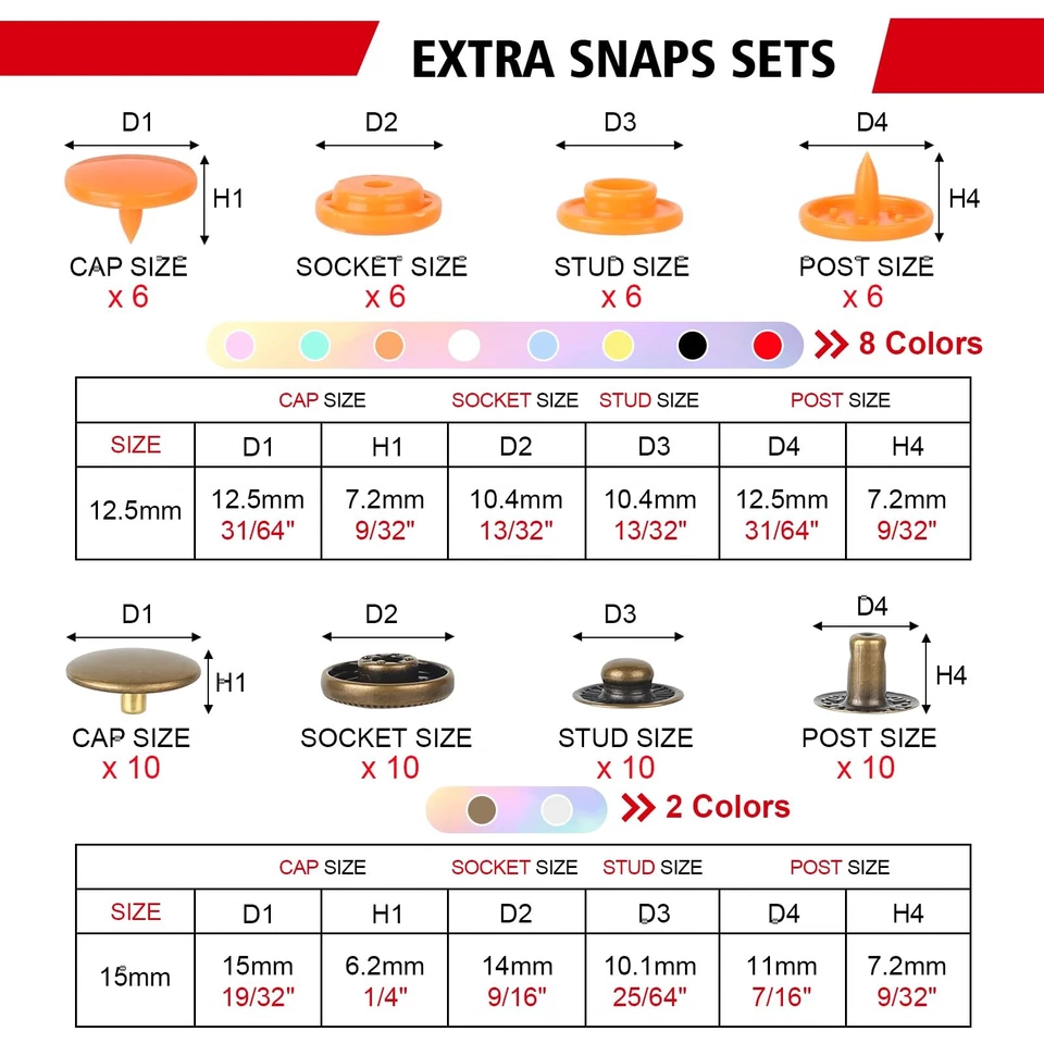 Plastic Snaps and Tool Set, 8 Colors 192 PCS T5 Plastic Snaps for Fabric & 2 ... - Image 4 of 4