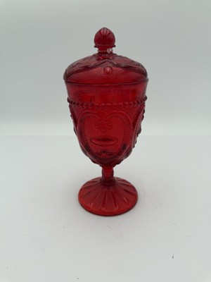 MOSSER GLASS RUBY RED SWEETHEART PATTERN CANDY DISH   C26