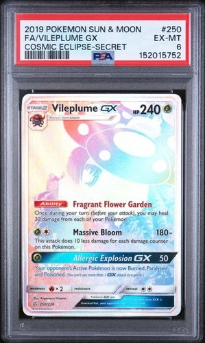 Pokemon 2019 - Cosmic Eclipse - Vileplume GX #250 - Secret - PSA 6