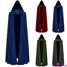 Medieval Hooded Cloak Gothic Coat Robe Halloween Devil Wizard Cape Cos Costumes