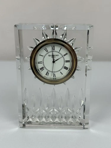 Waterford Lismore Crystal Small Desk Clock Paperweight Quartz Mvt. Ireland Vtg.
