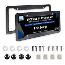 2pcs License Plate Frame Tag Cover With Screw Caps Matte Black For Jeep