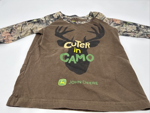 John Deere Toddler 2T “Cuter in Camo” Long Sleeve Shirt Deer Antler Camo Sleeves