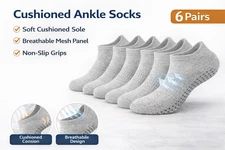 Yoga Socks for Women, Non-Slip Cotton Mesh Breathable Gym Pilates, 6 Pairs