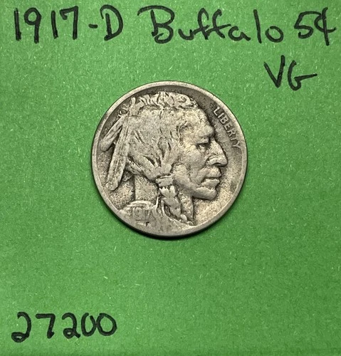 1917-D Buffalo 🦬 Indian Head Nickel 5c Cent Piece  VG Very Good