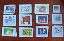 12x Vintage UK Christmas Pictorial Postage Stamps 1980s-90s, no duplicates, used