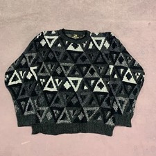 Vintage Knitted Jumper Abstract Patterned Grandad Knit Sweater, 100 Acrylic