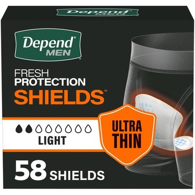 Depend Shields Incontinence Pads for Men, Light Absorbency, 58 Count (Packaging