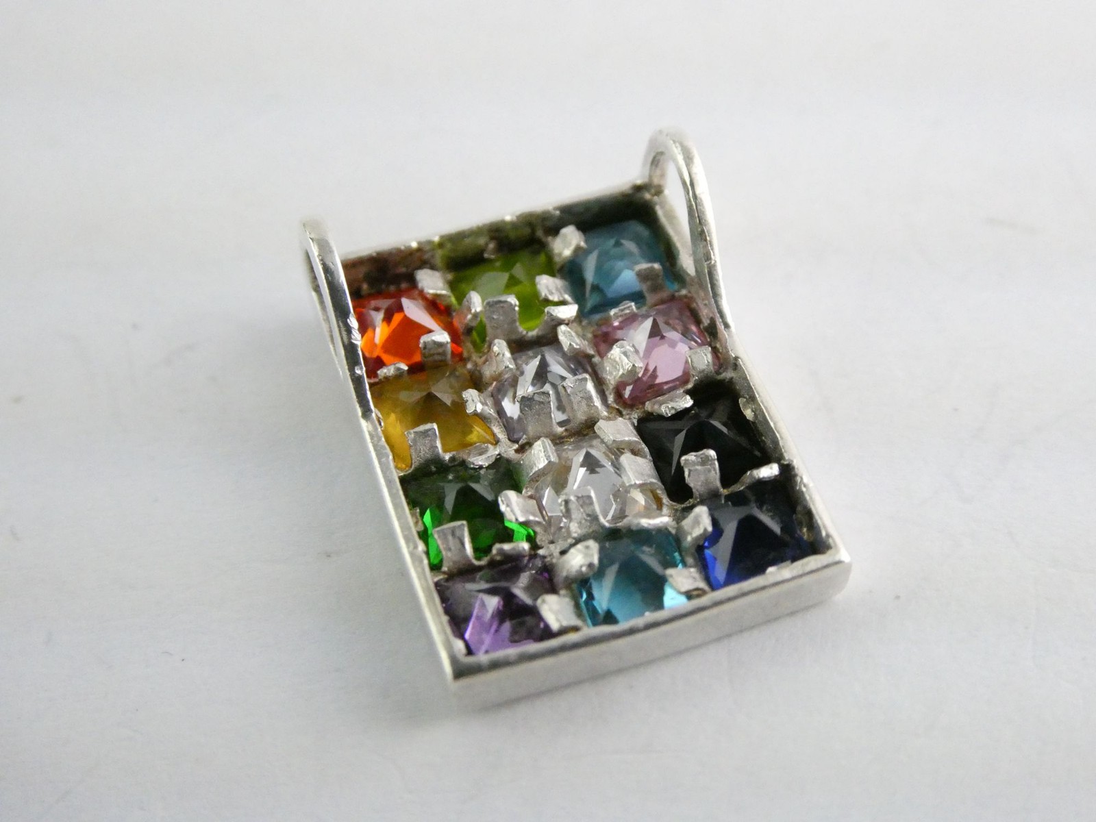 Sterling Silver Rainbow Design Rectangular Pendan… - image 6