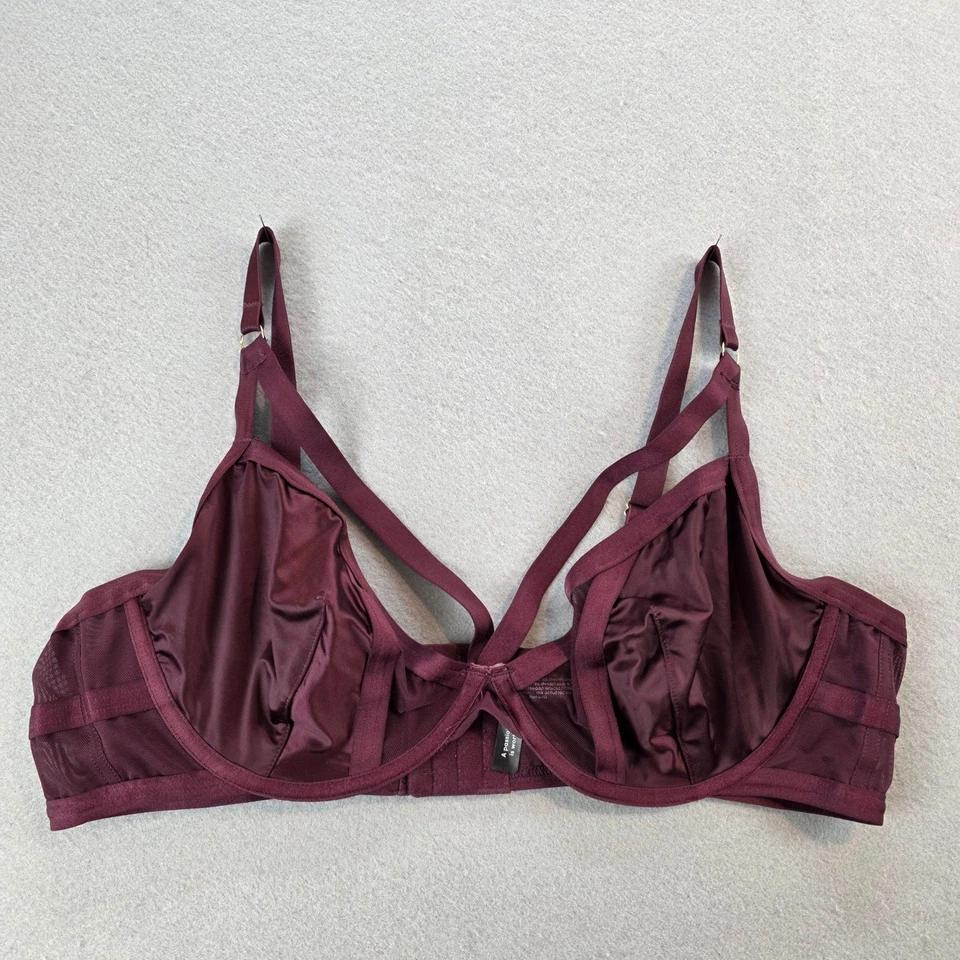Torrid Curve Bralette Plus Size Wine Purple Cage Cut Out Mesh Satin Lingerie 1X - Image 3 of 4
