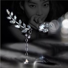 925 Sterling Silver Leaf Earrings Cubic Zirconia Studs with Asymmertical Dangle